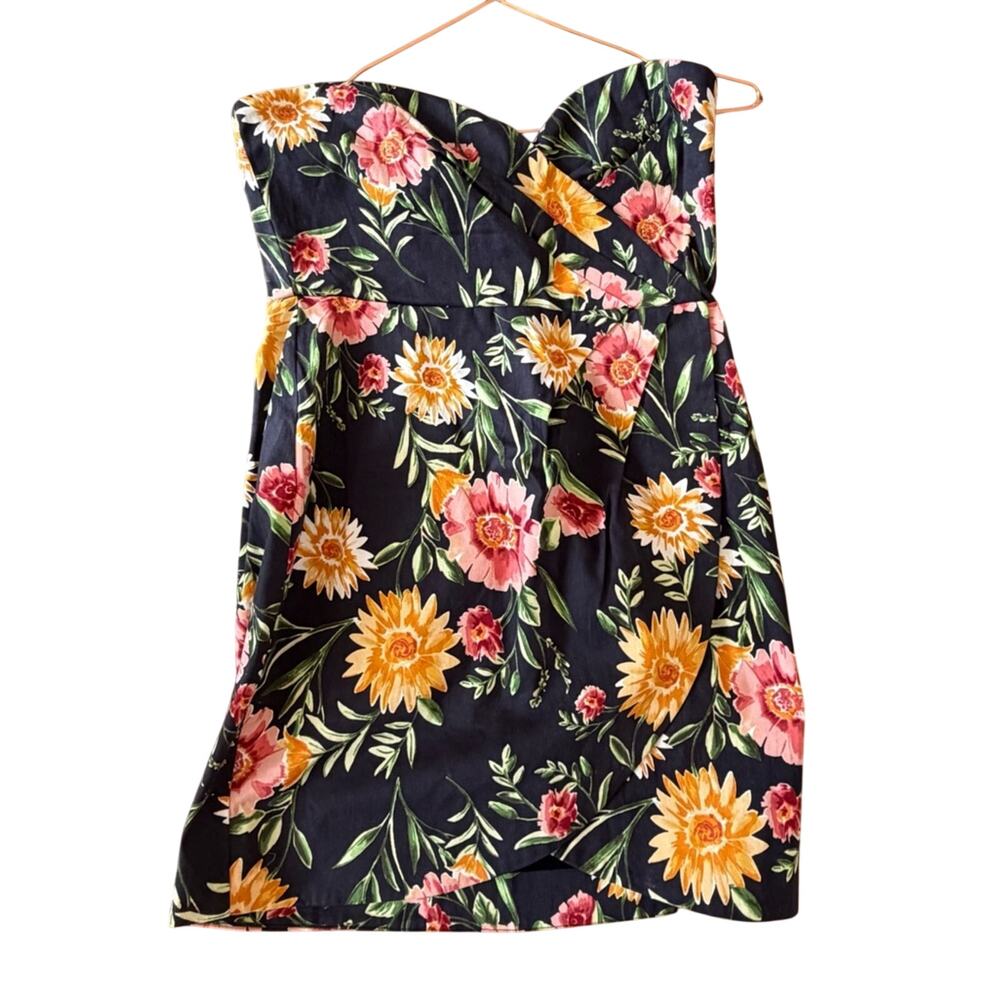 Olivaceous Black Strapless Dress with Pink & Yellow Floral Print new with tag